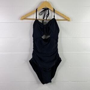 TEMPT ME Black Keyhole Front Tie One Piece Ruched Swimming Suit Swimsuit Size XS